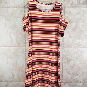 Armonk Cold Shoulder Dress Just Be Pink Stripes Short Sleeve Stretch Tunic Sz S